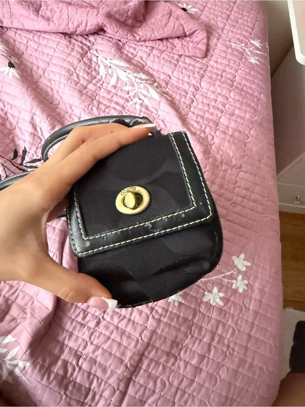 Coach Black Satchel with Gold Buckle Accent